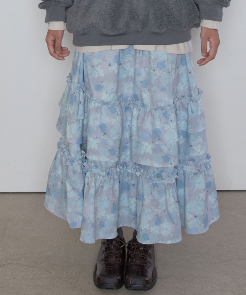 Powder Mist Tiered Skirt [Gray]