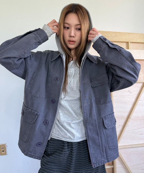 Washed Pocket Work Jacket [Charcoal]