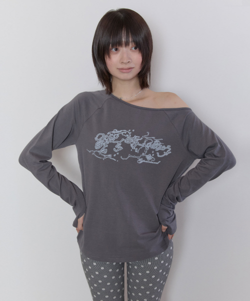 One Shoulder Raglan Top [Charcoal]