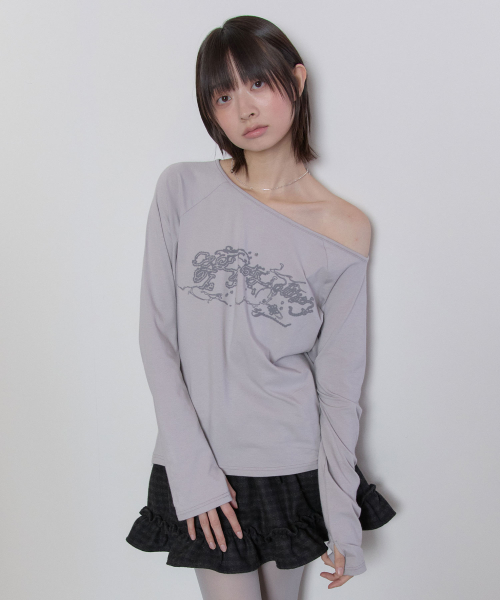 One Shoulder Raglan Top [Gray]