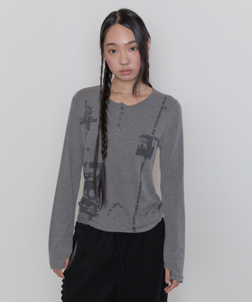 Blur Spray Henley Top [Charcoal]