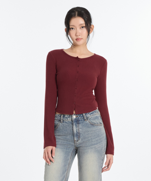 W Basic Ribbed Crop V-Neck Knit (2 Colors)