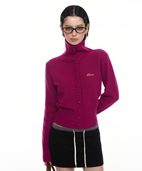 Maren High-Neck Knit Cardigan_Burgundy