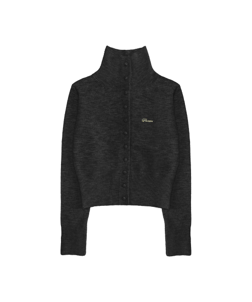 Maren High-Neck Knit Cardigan_Charcoal