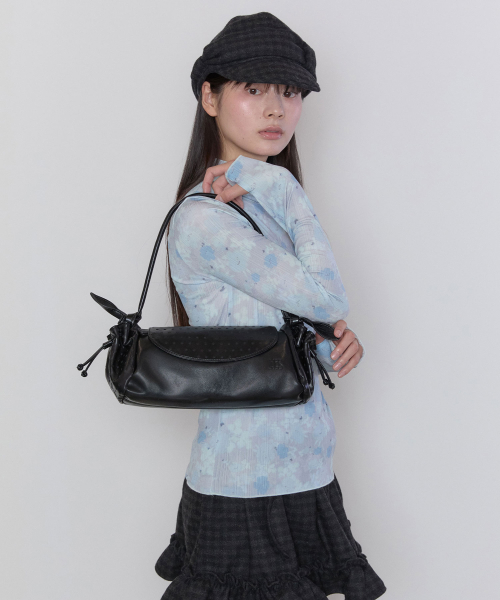 Dot Perforated Shoulder Bag [Black]