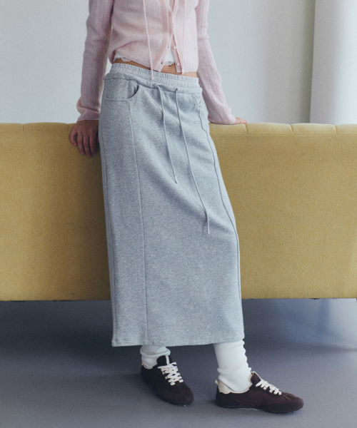 NUBASIC SAGGING SWEAT LONG SKIRT MELANGE GRAY
