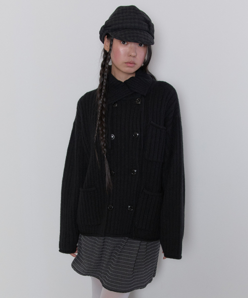 Double Breasted Knit Cardigan [Black]