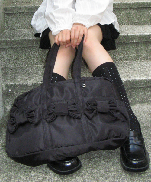DOUBLE MINI RIBBON TOTE BAG BLACK