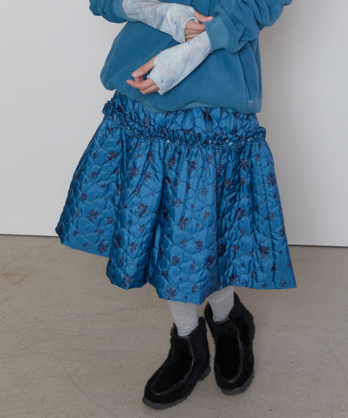 Mixed Bloom Quilted Ruffled Skirt [Blue]
