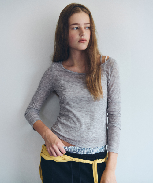 NUBASIC BUTON LINE RIP T-SHIRT M/GRAY