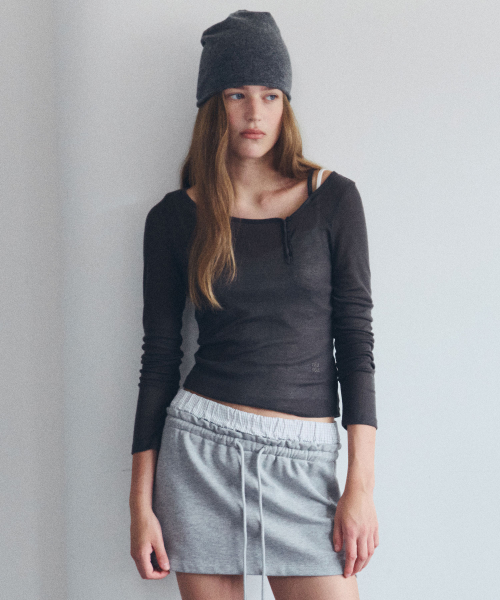 NUBASIC BUTON LINE RIP T-SHIRT CHARCOAL