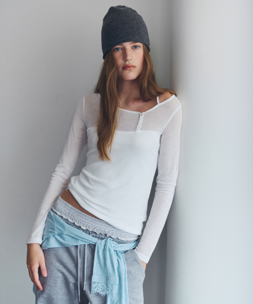 NUBASIC BUTON LINE RIP T-SHIRT WHITE