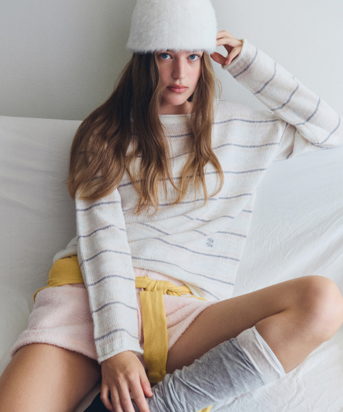 NUBASIC STRIPE BOATNECK LOOSE FIT KNIT WHITE