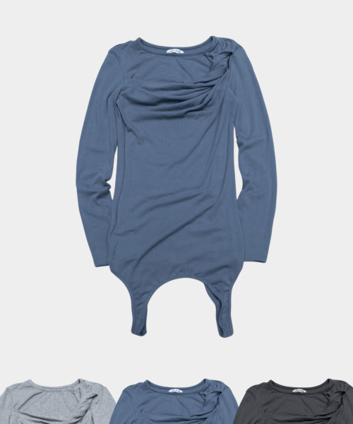 Cut-Out Hole Twist Detail Round-Neck Long-Sleeve Midi Layered One Piece_3COLOR