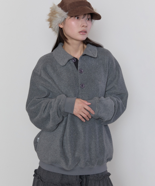 Buttoned Fleece Top [Charcoal]