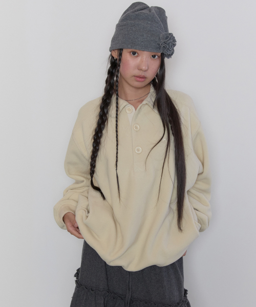 Buttoned Fleece Top [Cream]