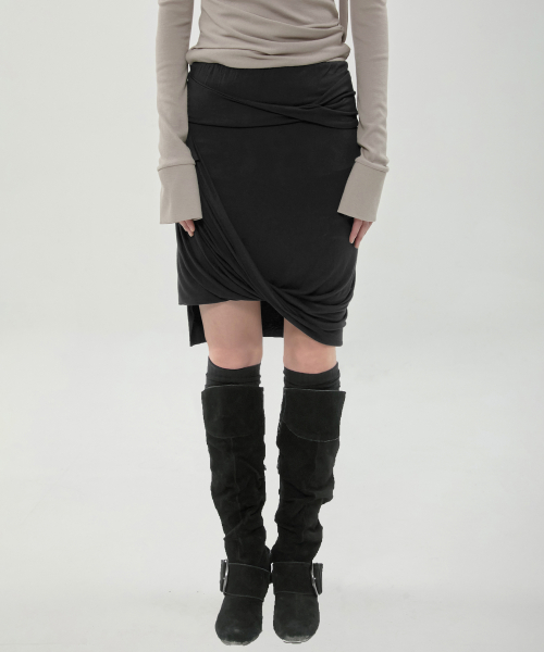 Asymmetrical Midi Skirt (FL-274_Black)