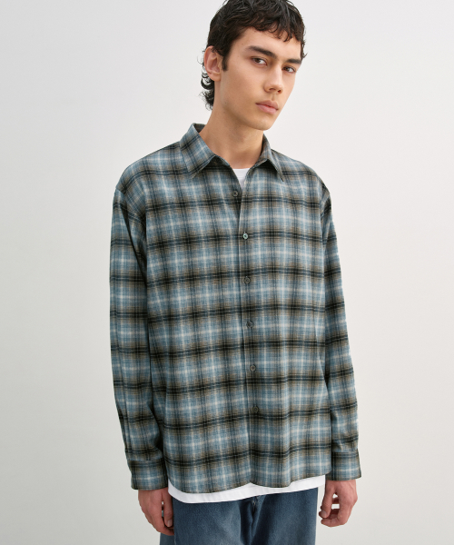 Peach Check Shirt ASH BLUE