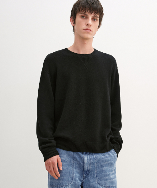 Gusset Wool Crew Neck Pullover BLACK