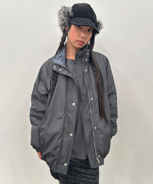 Stand Collar Padded Jacket [Charcoal]