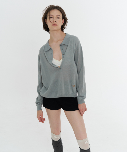 Ella Mohair Button Collar Knit - Pale Blue