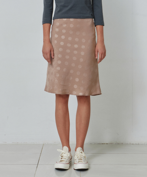 Soft Dot Flare Midi Skirt_CTS639(Beige)