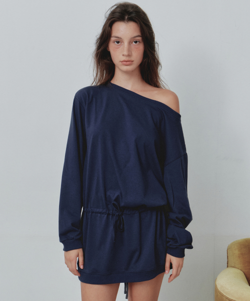 Off-Shoulder Drawstring Mini Dress_CTOP721(Navy)
