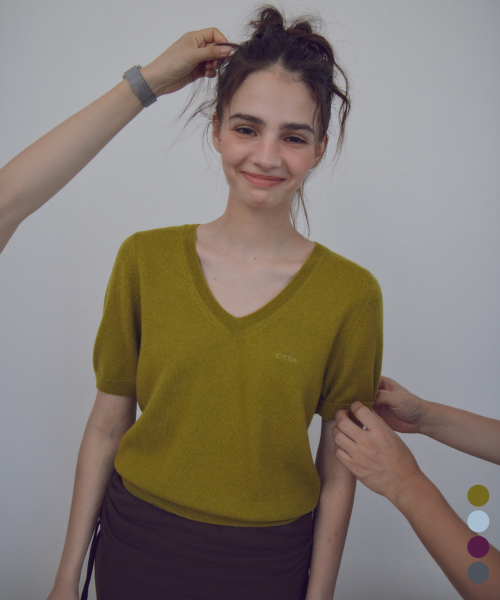 Wool V-neck Short Sleeve Knit_CTK288(4color)