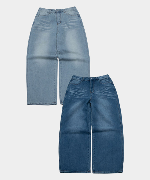 Daily Vintage Rivet-Detail Signature Wash Wide Casual Denim Pants_2COLOR