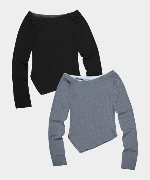Slim Asymmetric Detail Color-Block Layered All In One Long Sleeve T Shirt_2COLOR