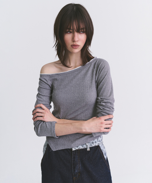 Slim Asymmetric Detail Color-Block Layered All In One Long Sleeve T Shirt_2COLOR