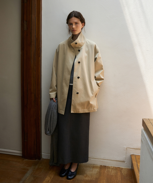 High Neck Half Trench Coat[LMBFAUJK113]-Beige
