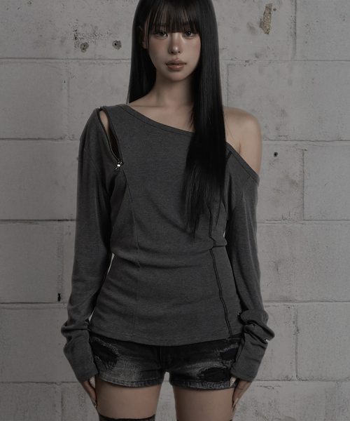 Asymmetric Zipper Corset Top (Charcoal)