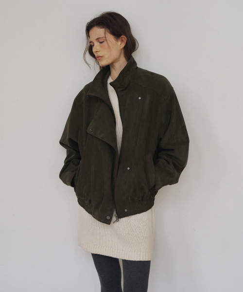Nonfade Funnel Neck Suede Jacket[LMBFAUJK114]-Moss Brown