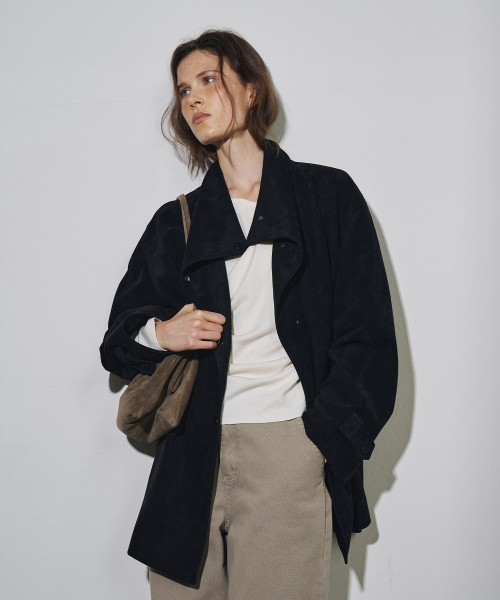 Nonfade Suede High-Neck Half Jacket[LMBFAUJK115]-Black