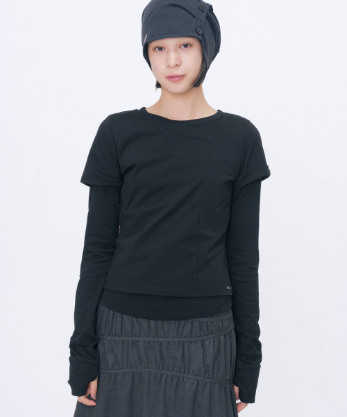 Contrast layered long sleeve SET BLACK