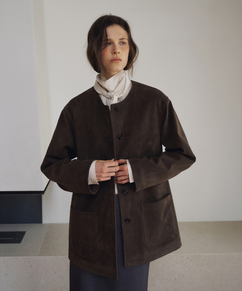 Nonfade Suede Round Jacket[LMBFAUJK117]-Moss Brown