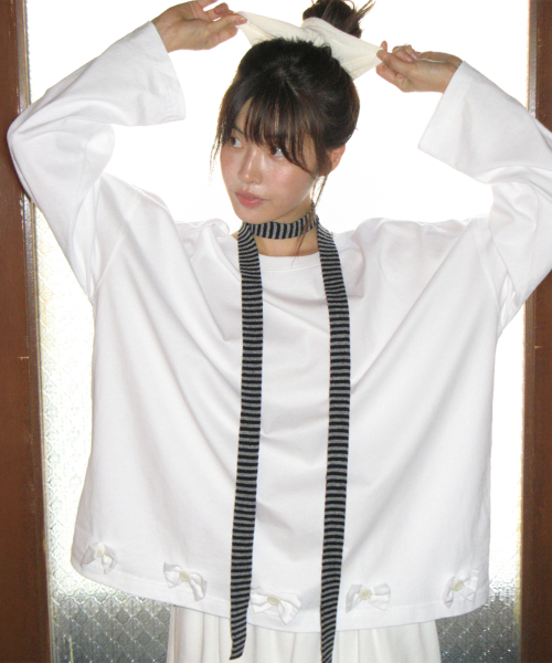 BUTTON RIBBON LONG SLEEVE WHITE