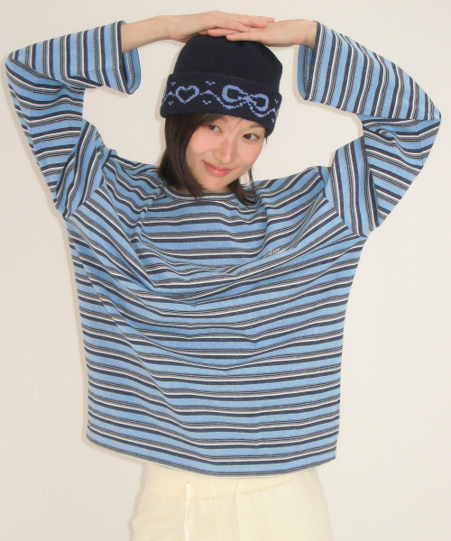 STRIPE LETTERING LONG SLEEVE NAVY