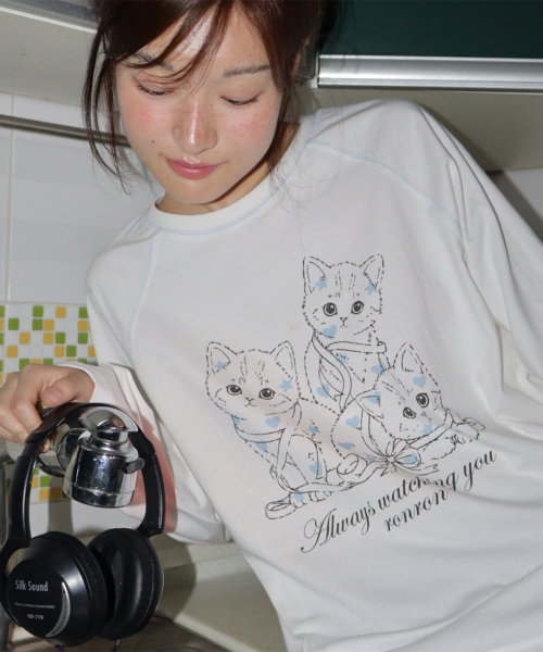 KITTY CATS RAGLAN LONG SLEEVE WHITE