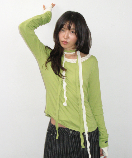 PETIT SCARF SET BOAT NECK LONG SLEEVE OLIVE