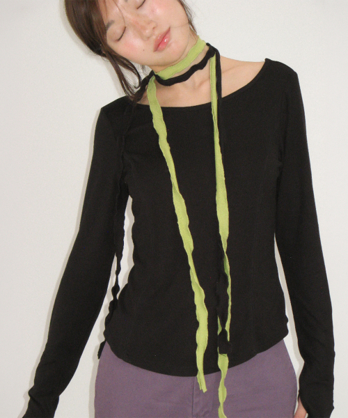 PETIT SCARF SET BOAT NECK LONG SLEEVE BLACK