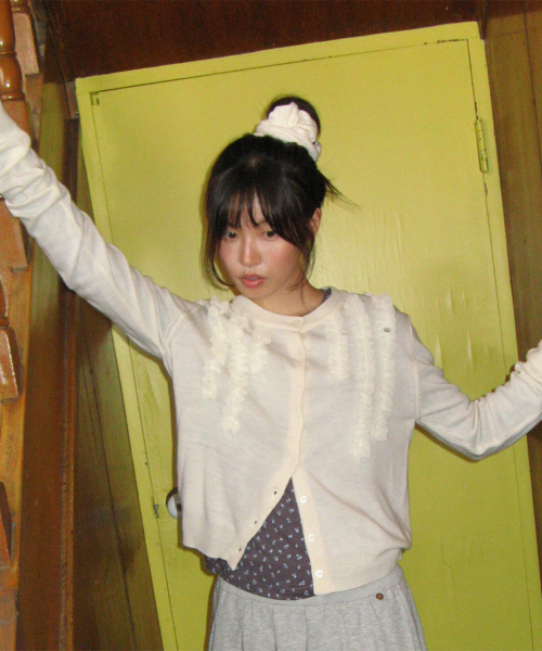 SHEER FRILL CARDIGAN IVORY