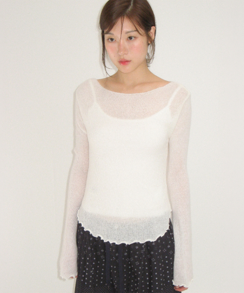 SHEER WAVY BOAT NECK KNIT IVORY
