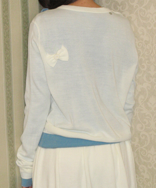 BUTTON RIBBON CARDIGAN IVORY