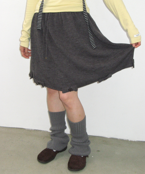 BUTTON RIBBON KNIT SKIRT CHARCOAL