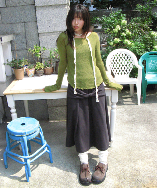 KNOT RIBBON SWEAT SKIRT CHARCOAL