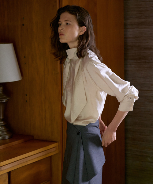 Silk Blend Tie Blouse[LMBFAUSH332]-Turtle Dove