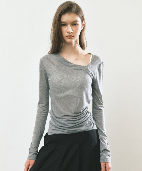 ASYMMETRY DRAPE SHIRRING TOP_CHARCOAL