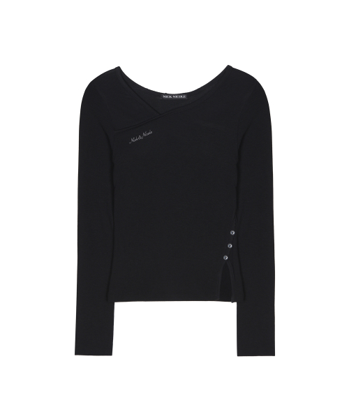 SIDE SLIT BUTTON RIBBED TOP_BLACK
